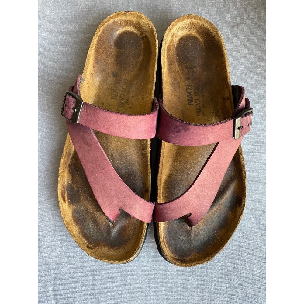 Naot Tahoe Sandals 37 6.5 Leather Slide Shoes Dark Pink Slides SKU3